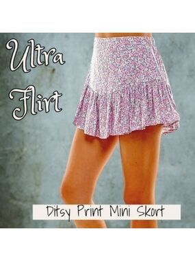 ULTRA FLIRT Juniors' Pink Ditsy Ruffle-Hem Mini SKORT/NWT